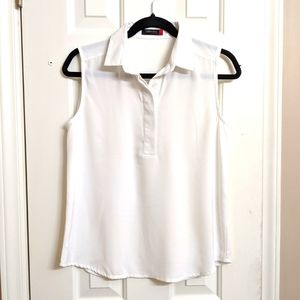 Women's white sleeveless button down shirt